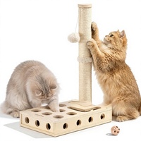 Jouet interactif pour chat en bois massif, avec circuit de billes sur pied, griffoir vertical et boîte de jeu labyrinthe