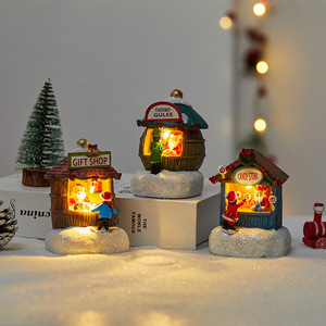 Decoraciones navideñas de resina luminosa, casa pequeña, adornos para tienda de artículos para personas mayores, diseño creativo de escena de luz de casita - Product Image 1