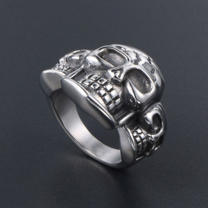 Men's Skull <b>Titanium</b> Steel <b>Ring</b> Retro Punk Style Jewelry SA564 - Product Image 2