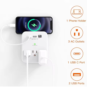 Multiprise murale compacte 3 prises UK avec protection contre les surtensions, 2 ports USB-A et 1 port USB-C 3.1A pour charge totale, <span class=keywords><strong>adaptateur</strong></span> multi-prises pour Royaume-Uni/<span class=keywords><strong>Irlande</strong></span> - Product Image 6