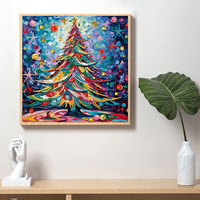 Peinture diamant 5D 30x30cm, arbre de Noël abstrait vibrant, strass colorés, artisanat DIY, décoration murale, cadeau de Noël