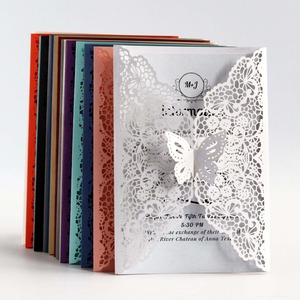 Tarjeta de felicitación de boda con corte láser, tarjeta de invitación festiva de color azul intenso, tarjeta de felicitación con diseño europeo, invitación de boda con patrón europeo - Product Image 1