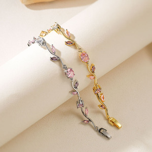 Offre Spéciale – Bracelet en Plaqué Or Motif Floral Tulipe, Bracelet Feuille de Cristal Coloré, <span class=keywords><strong>Bijoux</strong></span> Délicats <span class=keywords><strong>Naturels</strong></span> pour Femme - Product Image 2