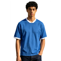 T-shirt en coton pour hommes, col en V, manches courtes, style streetwear, color block, haute qualité, vente en gros