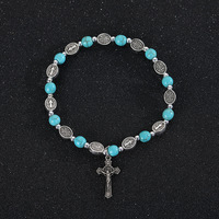 Nouvel Arrivage Transfrontalier AliExpress & Bracelet Croix en Alliage Catholique Saint Benoît avec Onyx Noir - Cadeau Unisexe