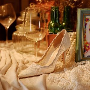 Pumps en dentelle à talons hauts pour femmes, 6CM/8CM/10CM, talons hauts blancs pour mariage - Product Image 5