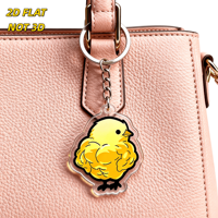 Porte-clés en acrylique en forme de poussin jaune mignon, double face transparent, motif oiseau de dessin animé, pour clés et sacs, accessoire durable et léger