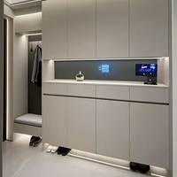 Ensemble de meubles d'entrée en bois gris moderne, étagère à chaussures et console gain de place, armoire à chaussures fine avec tiroirs