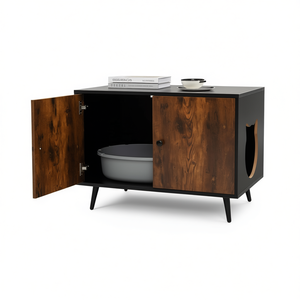 กล่องทรายแมว ทรงสี่เหลี่ยมผืนผ้า ทำจากไม้ ขนาด 65 ลิตร พร้อมฉากกั้น อุปกรณ์เสริมสำหรับแมวแบบใช้มือ - Product Image 1