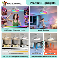 Ventilateur de plafond LED RGB rétractable d'intérieur de 42 pouces avec haut-parleur Bluetooth, télécommande, 6 vitesses, moteur DC réversible