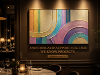 Art mural géométrique à rayures colorées en bas-relief, fait main, texture épaisse, cadre doré, pour hall d'hôtel, boutique, salon, sur mesure, en gros