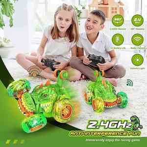 Coche Dinosaurio a Control Remoto con Rotación 360°, Luces en las Ruedas, 2.4Ghz, Camioneta RC de Acrobacias Rápida, Juguetes para Niños - Product Image 4