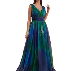 Vestido de Noche para Mujer, Escote en V Profundo, Espalda Descubierta, Estampado, Chifón, Maxi, Cintura Imperio, Verde, Poliéster, Largo, para Fiesta - Product Image 5