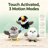 Jouet pour chat en peluche interactif, oiseau qui bat des ailes et chante, activé par le toucher, rechargeable, avec herbe à chat pour chats d'intérieur
