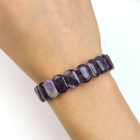Bracelet en pierres naturelles facettées rectangulaires et ovales, bracelet élastique durable en pierres précieuses pour femmes, cadeau