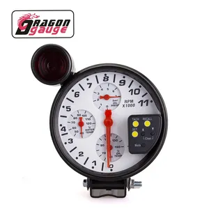 DragonGauge Pengukur Suhu Minyak, 5 ''4 In 1 Tachometer 11000 RPM Tekanan Minyak Suhu Air dengan Lampu Shift (8141)