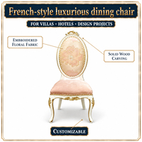 Chaise de salle à manger en tissu français palais européen luxe rose brodé en bois massif sculpté table et chaises