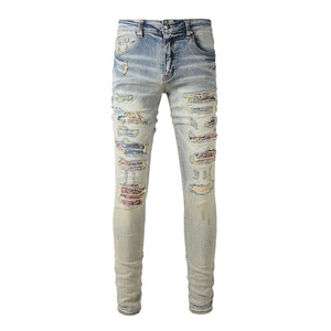 <span class=keywords><strong>Jeans</strong></span> Vintage Blu da <span class=keywords><strong>Uomo</strong></span> Slim Fit in Denim Distressed, Pantaloni Strappati e Distrutti, Stile Streetwear Hip Hop, Vendita all'Ingrosso - Product Image 2