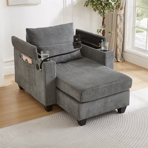 Diván de pana individual multifuncional, sofá para dormir, sofá reclinable, cama con cámara, chaise, sillón para sala de estar con portavasos - Product Image 1
