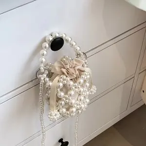 2022 summer cheap women purse boutique pearl woven handbag white pearl boutique girls portamonete