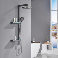 HONGDEC Nouveau design moderne Système de douche mitigeur eau chaude/froide avec rangement double couche et robinets doseurs mural pour salle de bain