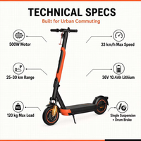 Trottinette électrique pliable en alliage de magnésium 500W 36V, suspension simple, charge maximale 120kg, pour adulte, étudiant, trajets urbains, courts trajets