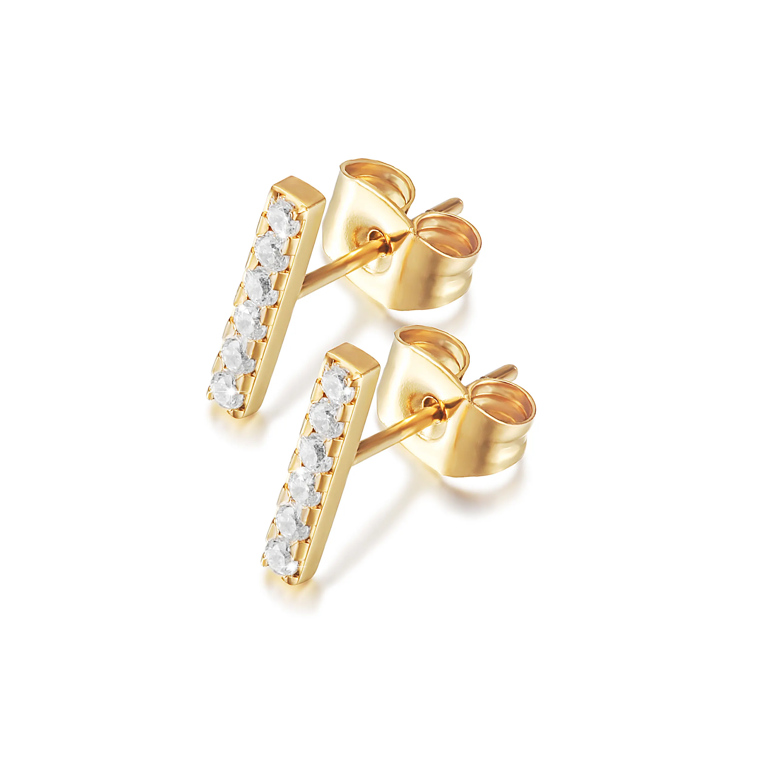 minimalist fashion gold jewelry affordable triple diamond cz mini bar stud earring for teens