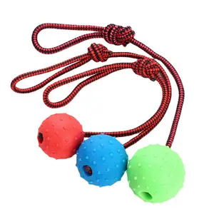 犬のおもちゃはボールを扱います小型犬のためのインタラクティブな麻ロープゴム漏れボール噛む咬傷に強いおもちゃペットの歯のクリーニング