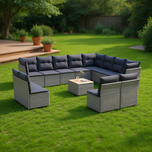 ชุดโซฟาสนามกลางแจ้ง D0100XFTTBP สีเทา วัสดุหวาย PE 10 ที่นั่ง ดีไซน์ร่วมสมัย พร้อมปลอกหุ้มถอดได้ - Product Image 2