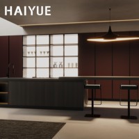 Muebles de Cocina Modulares Personalizados HAIYUE, Mesa de Estación de Café, Estilo Francés Simple, Iluminación Abierta, Mueble de Comedor con Almacenamiento de Vino de Vidrio