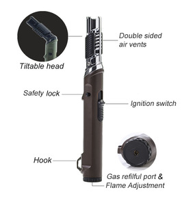 Windproof ngọn lửa màu xanh ngọn đuốc nhẹ hơn có thể điều chỉnh xoay máy bay phản lực ngọn lửa bơm lại dài bút nhẹ hơn - Product Image 5