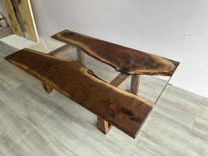 Table en bois massif à bord vif fait main avec verre transparent, style moderne, meubles en bois naturel, vente en gros pour la maison et le bureau - Product Image 2