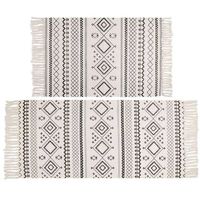 Tapis de sol à poils ras en polyester tissé à la machine, style pastoral, à motif triangulaire et à pompons, pour chambre à coucher et chevet, pour le commerce extérieur
