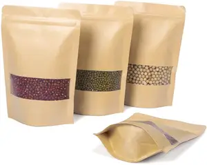 Tùy chỉnh thực phẩm đóng gói có thể tái chế Kraft nguyên liệu giấy Pouch cho ngũ cốc/doypack Kraft Giấy túi cà phê bán buôn