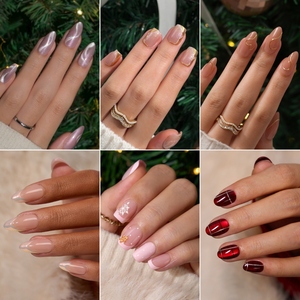 BTARTBOX Faux Ongles de Noël de Luxe en Gros, Courts, Amande, Rouge French Manucure, en Gel Souple, à Presser, Qualité Supérieure - Product Image 4