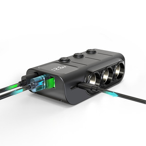 120W 3-<b>Socket</b> Car Cigarette Lighter Splitter PD 36W Fast Charger with 3 <b>USB</b> Ports, DC 12V/24V Car Charger Adapter with LED Volta - Product Image 5