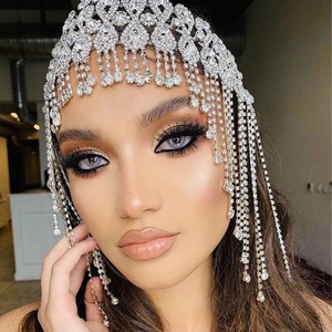 Diadema con Borlas de Cristales Brillantes, Cadena <span class=keywords><strong>para</strong></span> la Cabeza con Borlas de Cristal Plateado <span class=keywords><strong>para</strong></span> <span class=keywords><strong>Bodas</strong></span>, Bailes de Graduación, Concursos de Belleza y Fiestas - Product Image 1