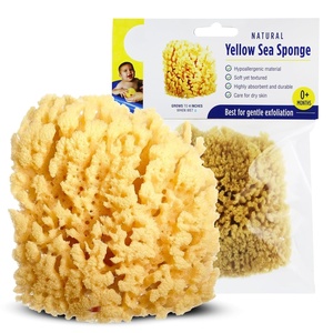 Emballage personnalisé éponge de mousse de mer en laine d'herbe douce 100% éponge de bain biodégradable pour bébé éponge de mer jaune naturelle - Product Image 1