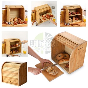 กล่องเก็บขนมปังไม้ไผ่สองชั้นพร้อมประตูม้วนเก็บได้ ภาชนะใส่อาหารในครัว - Product Image 4