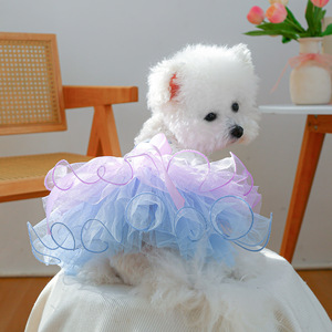 <strong>Graceful</strong> Spring Summer Wedding Dress for Dogs Elegant Polyester <strong>Pet</strong> Yarn Dress with Printed Pattern - Product Image 1
