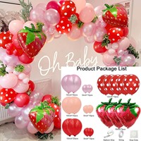 Nouvel ensemble de ballons fraise, guirlande arche, décoration de fête, chaîne de ballons en aluminium fraise, décoration d'anniversaire