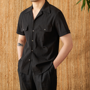 <span class=keywords><strong>Camicia</strong></span> Estiva da Uomo Slim Fit in <span class=keywords><strong>Seersucker</strong></span> con Colletto Camp, Traspirante, di Alta Qualità, Versatile, per Business, a Maniche Corte - Product Image 5