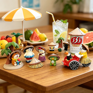 Estatua de Resina de Gato de Playa Kawaii, Hecha a Mano y Pintada a Mano, Linda Decoración de Escritorio con Diseño de Pirámide Musical para Sala de Estar - Product Image 3