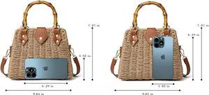 Bolso de Mano de Paja <span class=keywords><strong>Tejida</strong></span> con <span class=keywords><strong>Asa</strong></span> Superior de Bambú, Elegante, con Cierre Magnético, Diseño Portátil <span class=keywords><strong>para</strong></span> Viajes, Uso en Exteriores, Bolso de Noche - Product Image 5