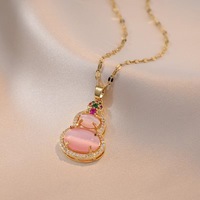 Collier tendance pour femme - Pendentif gourde en imitation jade doré - Chaîne de collier charmante et polyvalente