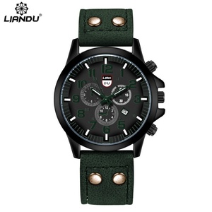 Montre-<span class=keywords><strong>bracelet</strong></span> décontractée à quartz pour homme, <span class=keywords><strong>bracelet</strong></span> en PU à double clou, cadran en verre de 44 mm, affichage numérique, trois aiguilles, calendrier, <span class=keywords><strong>bracelet</strong></span> en cuir - Product Image 6