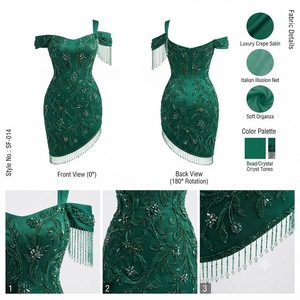 Vestido de Cóctel Asimétrico Verde Esmeralda con Borlas de Cristal, Elegante Vestido de Fiesta para Ocasiones Especiales - Product Image 1