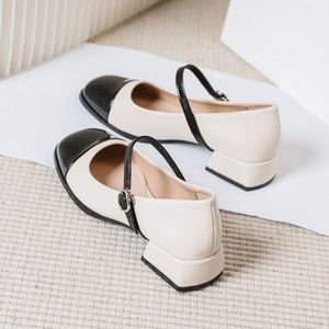 2026 Spring Autumn New Tweed Mary Jane Shoes Black <b>White</b> Retro Block <b>Heel</b> Soft Sole Non slip Elegant All Match Leather Shoes - Product Image 4