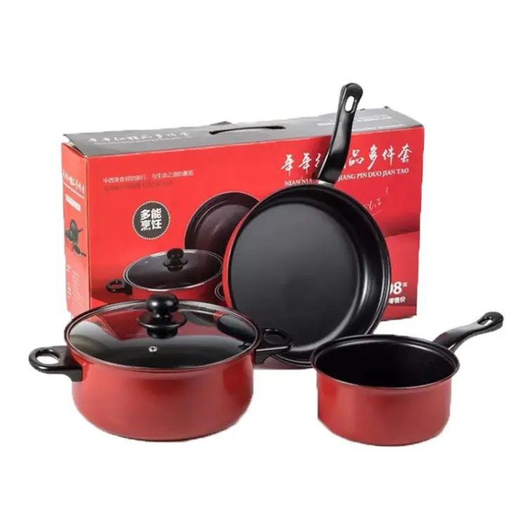 Hot Selling Lucky Red Chinese Style Nonstick Induction Cooker Pots And Pans 3 Pieces Fry Pan Gift Set