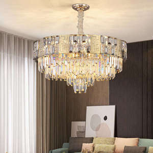 Lustres suspendus pour plafonds hauts, lustre moderne en cristal ovale doré, éclairage LED pour salle à manger - Product Image 5
